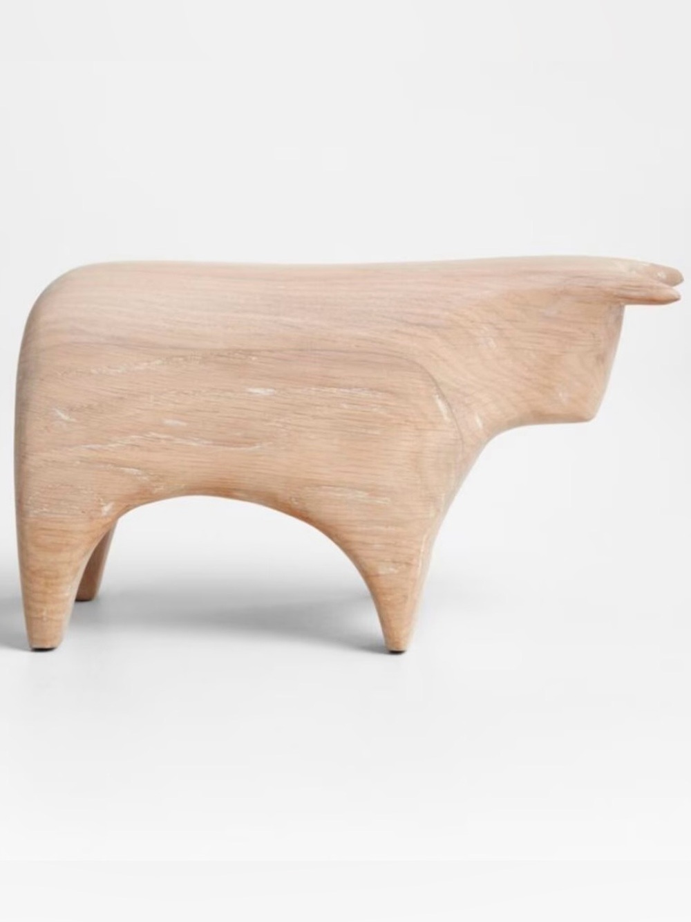 New! Crate&Barrel Light Wood Bull Sculpture in White Oak